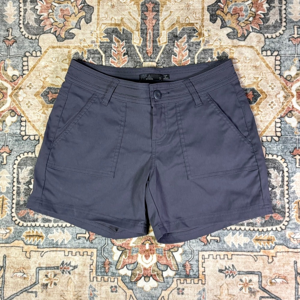 Prana Halle Shorts Womens 2 Gray Charcoal Stretch Zion Hiking Outdoor Athletic